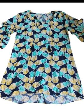crown & ivy Blue and Black Printed Dress with Tie Detail